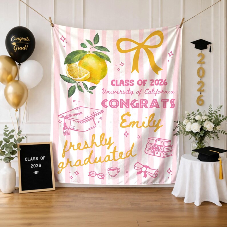 Personalized Freshly Graduated Banner, 2026 Graduation Tapestry, Graduation Party Decorations, Class of 2026 Sign, Graduation Party Welcome