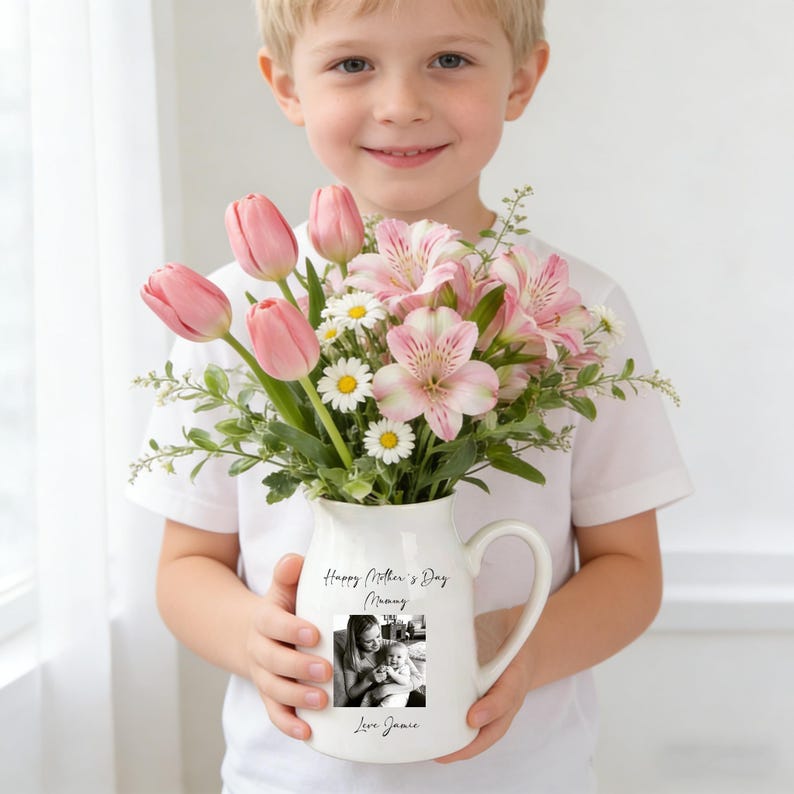 Personalized Photo Ceramic Vase, Custom Mother's Day Gift