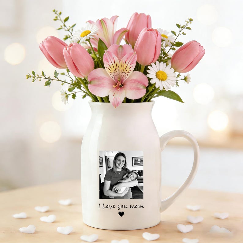 Personalized Photo Ceramic Vase, Custom Mother's Day Gift