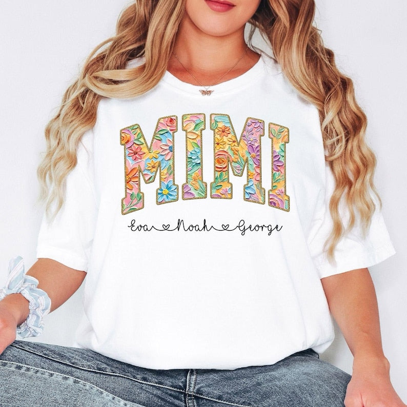 Mama Floral T-Shirt, Personalized Mama Shirt, Custom Kids Names Shirt, Mothers Day Gift, Floral Name Tee, Mom Gift Shirt