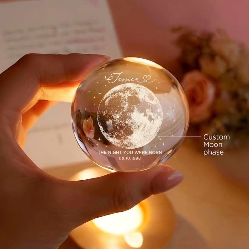 The Day You Were Born Custom Moon Phase by Date Crystal Ball LED Night Light