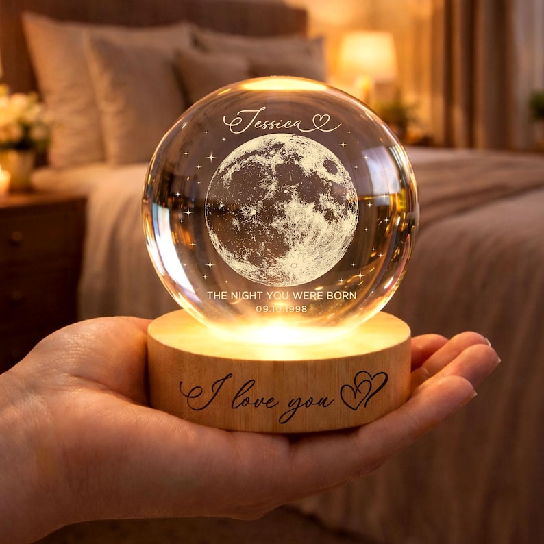 The Day You Were Born Custom Moon Phase by Date Crystal Ball LED Night Light