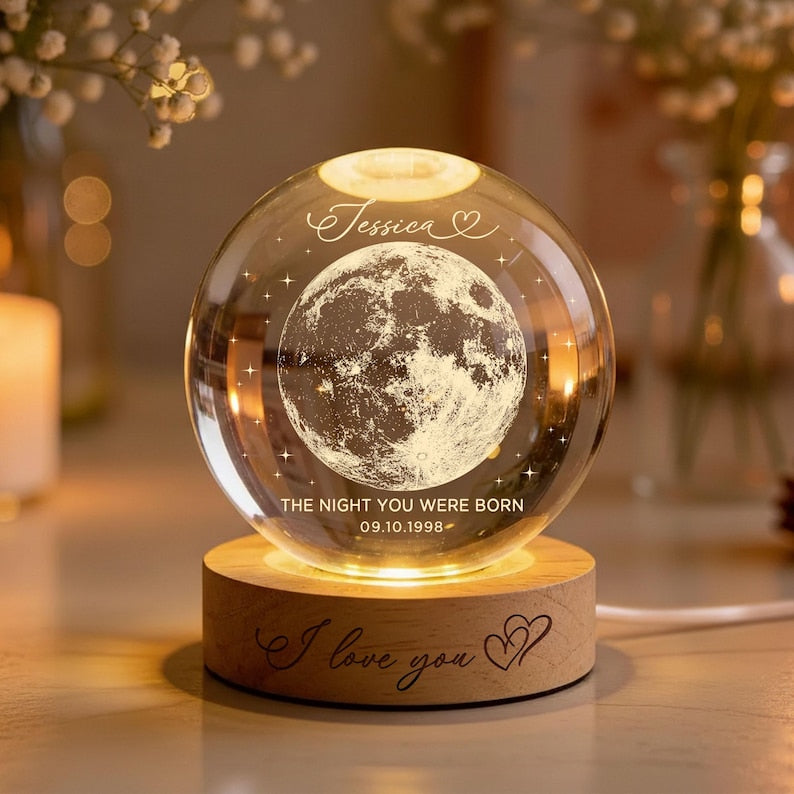 The Day You Were Born Custom Moon Phase by Date Crystal Ball LED Night Light