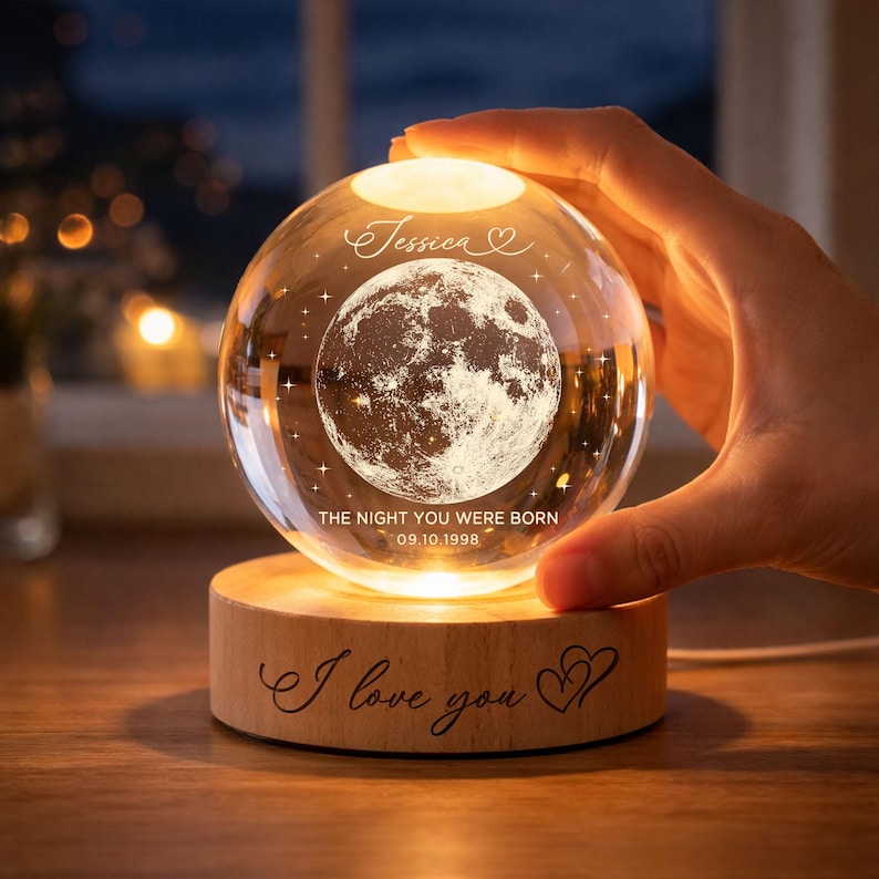 The Day You Were Born Custom Moon Phase by Date Crystal Ball LED Night Light