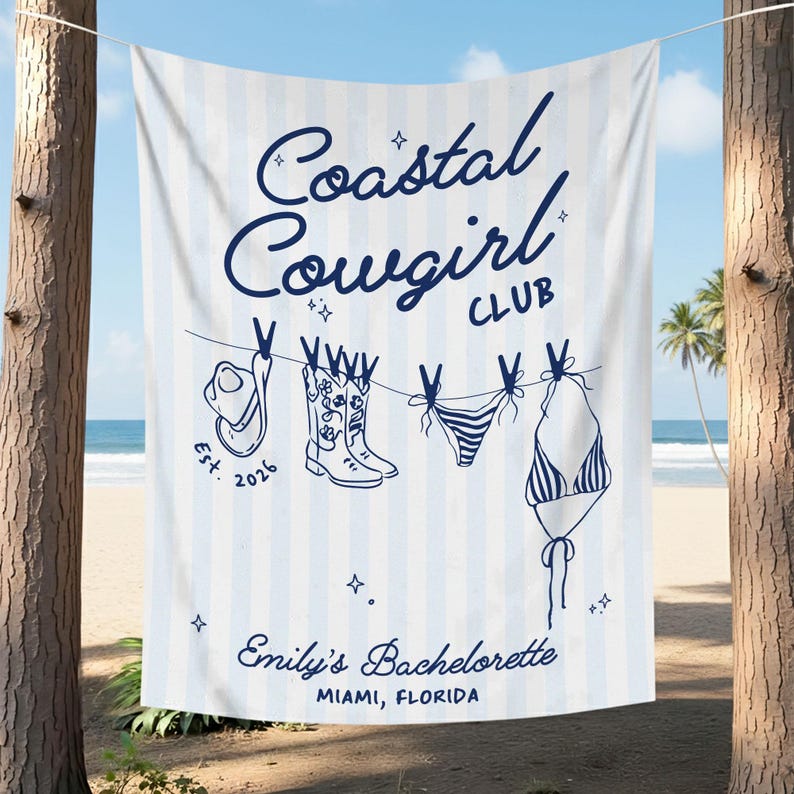 Coastal Cowgirl Bachelorette Party Banner, Custom Coastal Bachelorette Tapestry,Beach Bachelorette Photo Backdrop,Cowgirl Bridal Shower Sign