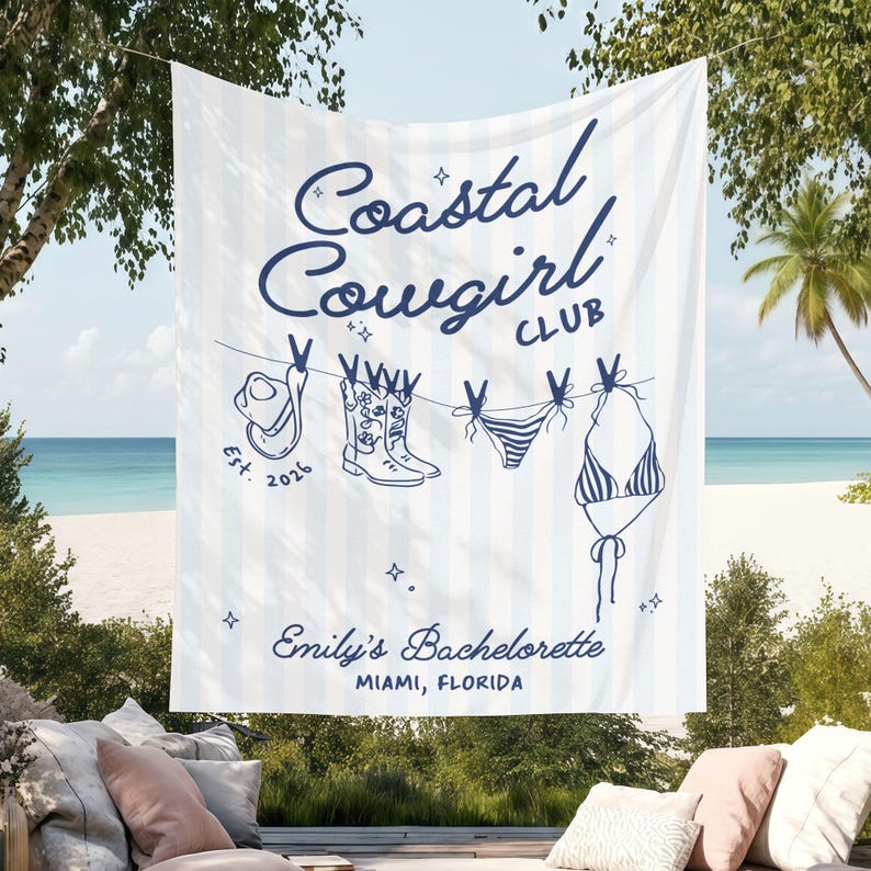 Coastal Cowgirl Bachelorette Party Banner, Custom Coastal Bachelorette Tapestry,Beach Bachelorette Photo Backdrop,Cowgirl Bridal Shower Sign