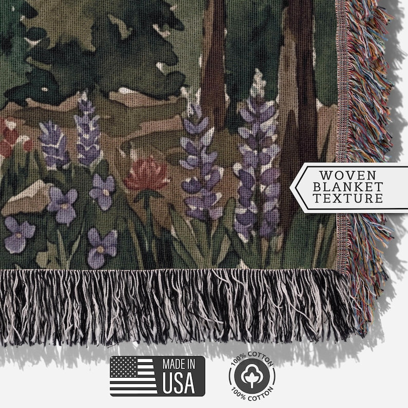 Personalized National Park Woven Blanket Outdoorsy Couple Wedding Gift Forest Scene Adventurous Hiking