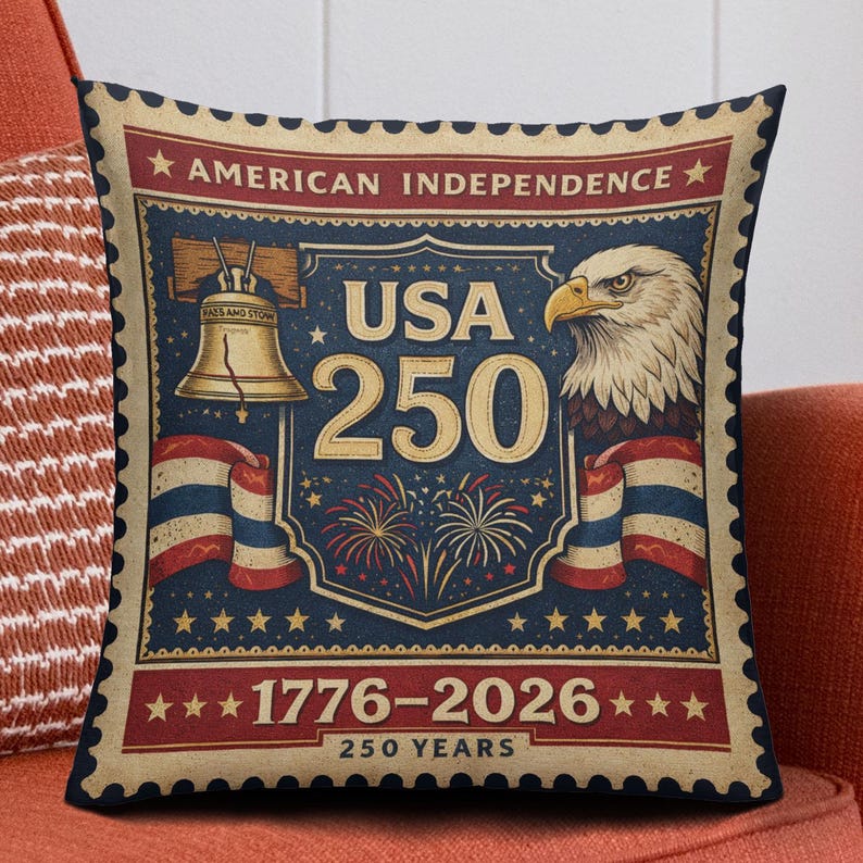 USA 250 Patriotic Throw Pillow Cover, 1776–2026 Independence Decor, Vintage Americana Cushion