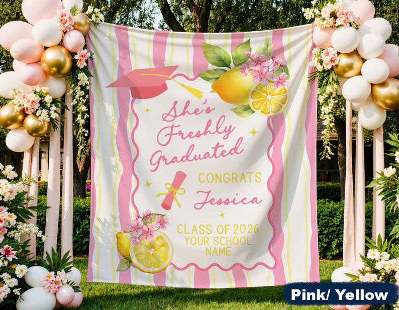Personalized Freshly Graduated Banner, Graduation Party Welcome Sign, Grad Party Tapestry Decoration