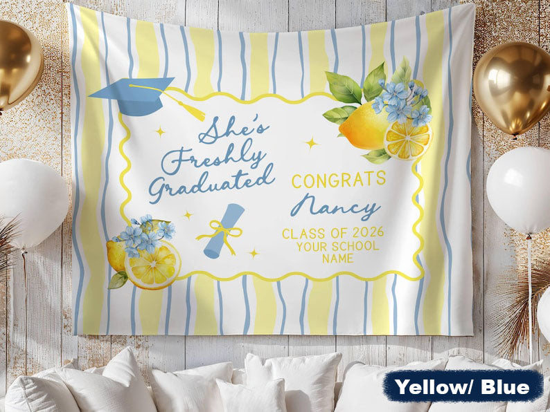 Personalized Freshly Graduated Banner, Graduation Party Welcome Sign, Grad Party Tapestry Decoration