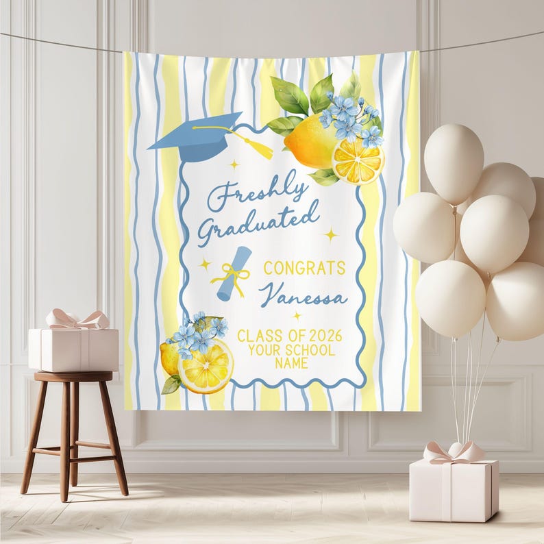 Personalized Freshly Graduated Banner, Graduation Party Welcome Sign, Grad Party Tapestry Decoration