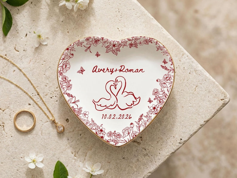 Personalized Engagement Ring Dish, Custom Couple Name Trinket Dish, Bridal Shower Gift