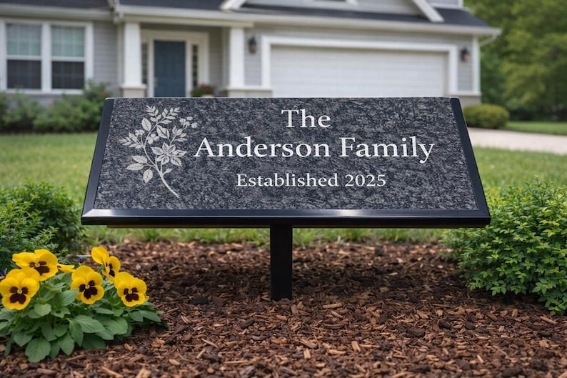 Black Granite Engraved Plaque, Custom Memorial, Recognition & Property Marker with Stand