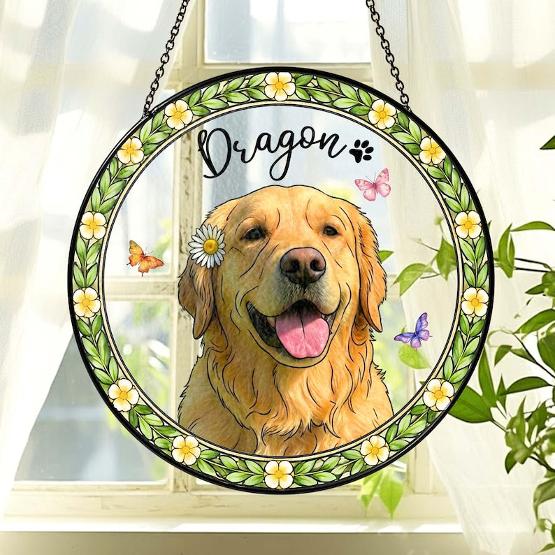 Personalized Pet Photo Stained Glass, Custom Multiple Pets Portrait Suncatcher, Dog Cat Loss Keepsake, Gift for Pet Lover