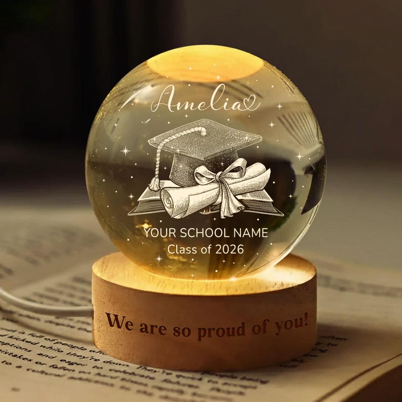 Personalized Class of 2026 Crystal Ball Night Light, Graduation Gift