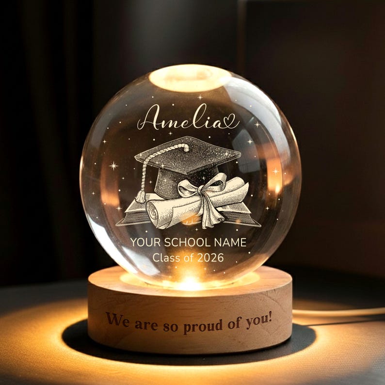 Personalized Class of 2026 Crystal Ball Night Light, Graduation Gift