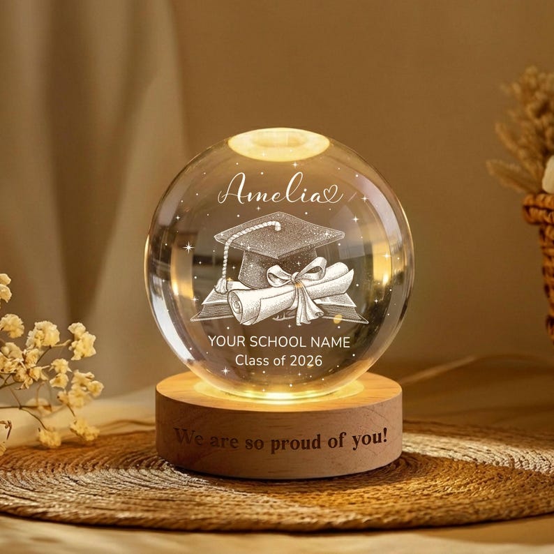 Personalized Class of 2026 Crystal Ball Night Light, Graduation Gift