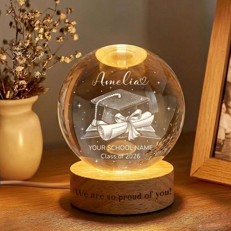 Personalized Class of 2026 Crystal Ball Night Light, Graduation Gift