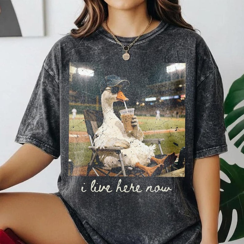 I live here now Goose Ballfield T-Shirt, Baseball Mama Style, Travel Baseball Shirt Tournament, Softball Ball Mom Tee