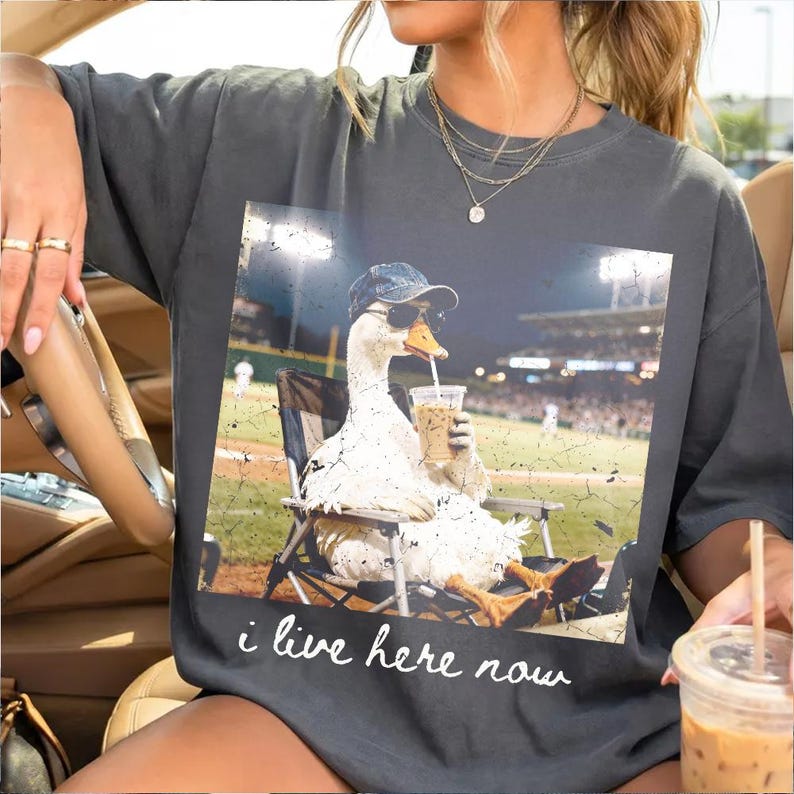 I live here now Goose Ballfield T-Shirt, Baseball Mama Style, Travel Baseball Shirt Tournament, Softball Ball Mom Tee