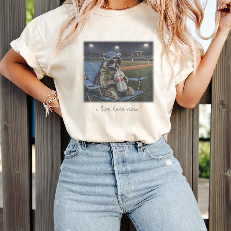 Racoon Drinking Diet Coke Funny Ballfield Dark Shirt, Travel Baseball Tournament