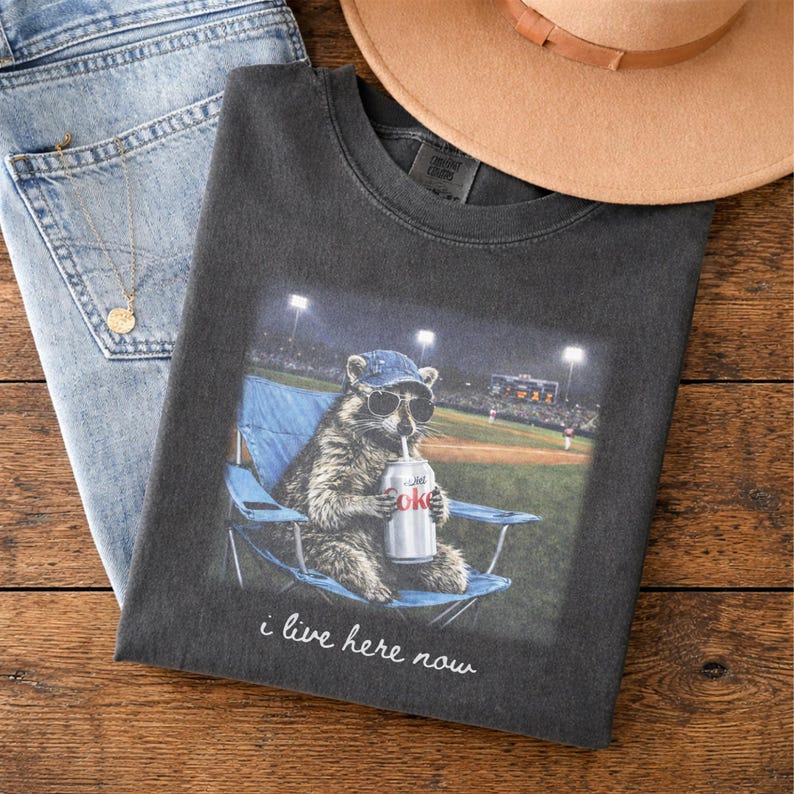 Racoon Drinking Diet Coke Funny Ballfield Dark Shirt, Travel Baseball Tournament