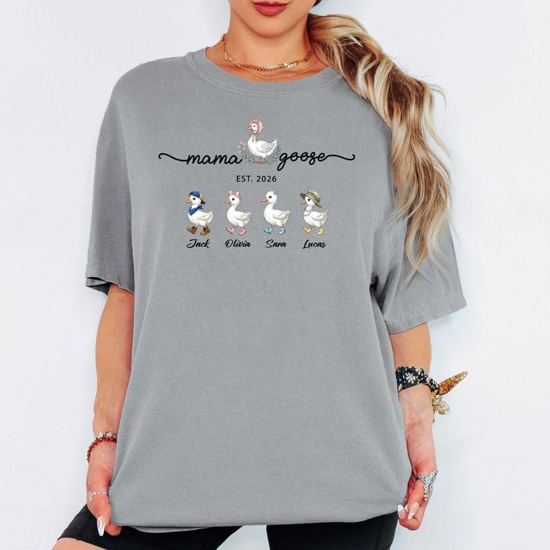 Mama Goose Shirt, Personalized Mama Shirt, Custom Kids Names Shirt, Mom Est Year Tee, Family Goose T-Shirt