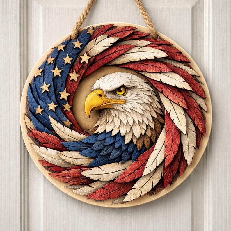 USA 250th Anniversary Wooden Sign, Patriotic Eagle Door Sign, Patriotic Door Hanging Decor, Fourth of July American Door Hanger