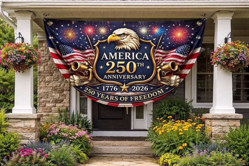 America 250th Anniversary Fan Flag, Semiquincentennial 1776-2026 Patriotic Eagle Outdoor Banner