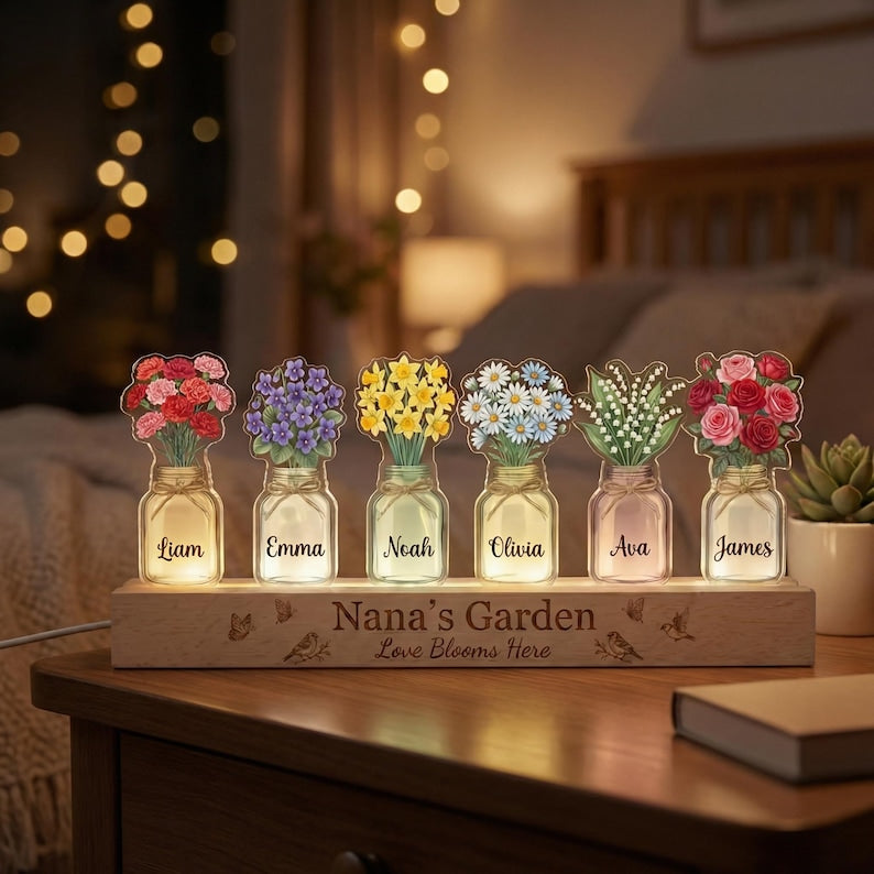 Custom Grandma's Garden Birth Month Flowers Night Light, Acrylic LED Light