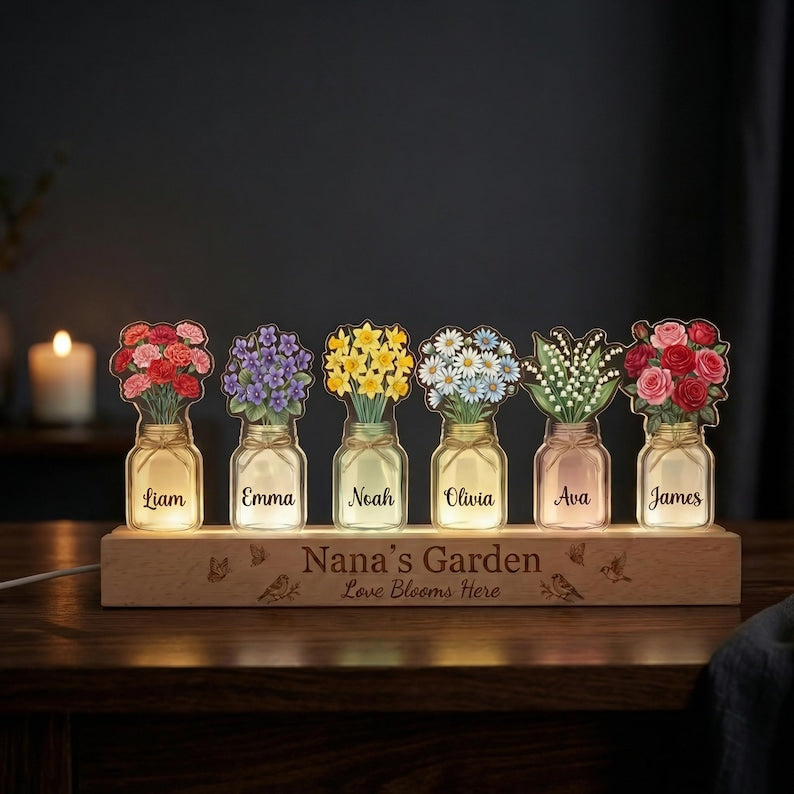 Custom Grandma's Garden Birth Month Flowers Night Light, Acrylic LED Light