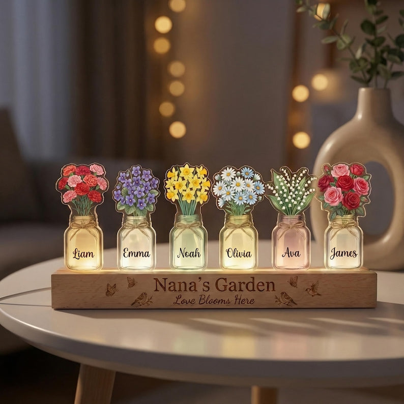Custom Grandma's Garden Birth Month Flowers Night Light, Acrylic LED Light