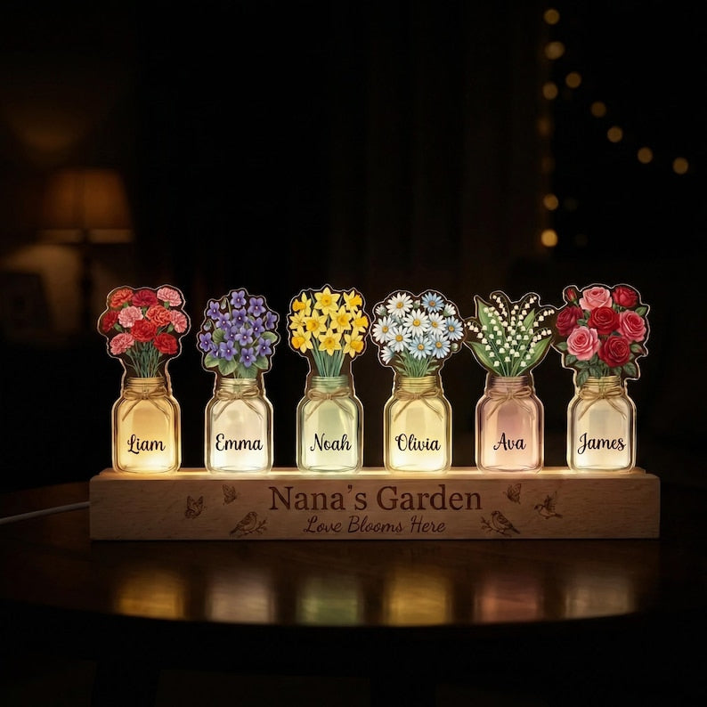 Custom Grandma's Garden Birth Month Flowers Night Light, Acrylic LED Light