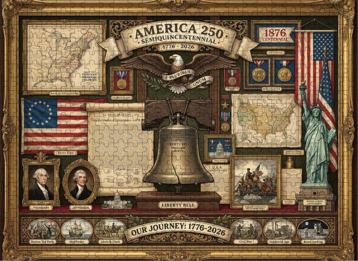 America 250th Anniversary Puzzle, Liberty Bell Patriotic Jigsaw, Vintage US History Collage