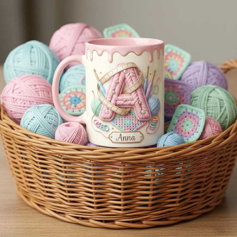 Custom Name Crochet Lover Mug, Faux 3D Effect Accent Mug, Gift For Crochet Lovers