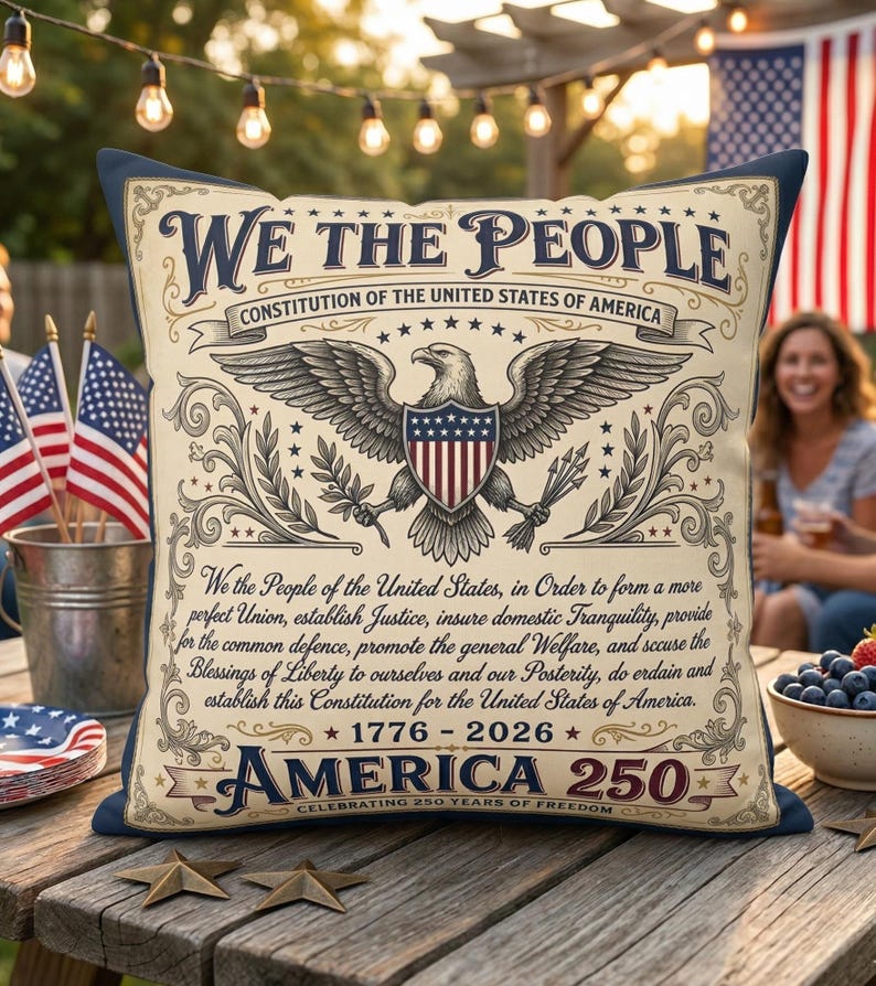 We The People Pillow, America 250 Throw Pillow Cover, Vintage 1776-2026 Patriotic