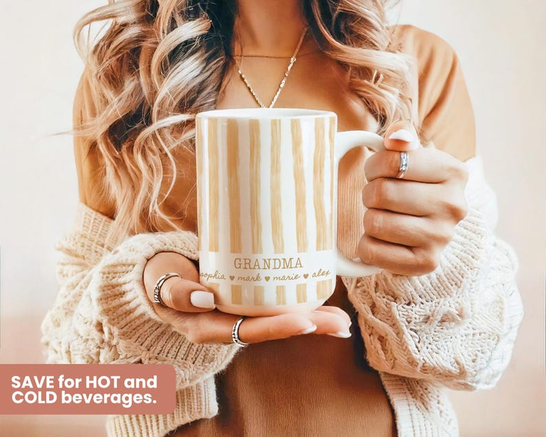Personalized Grandma Striped Mug, Custom Grandchild Name Pregnancy Announcement