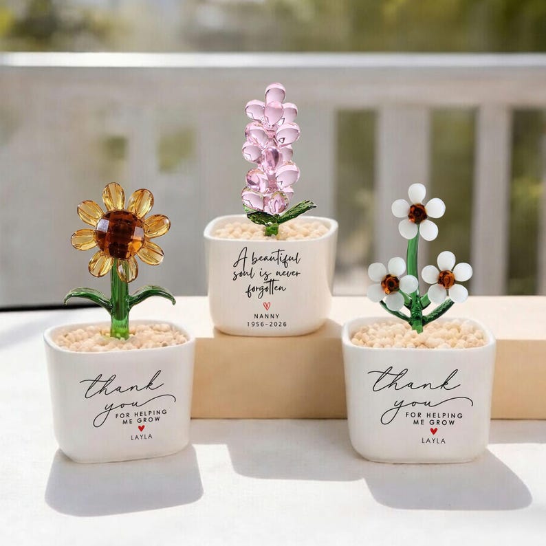 Custom Stained Glass Flower Pot, Thank You for Helping Me Grow, Teacher Appreciation Gift