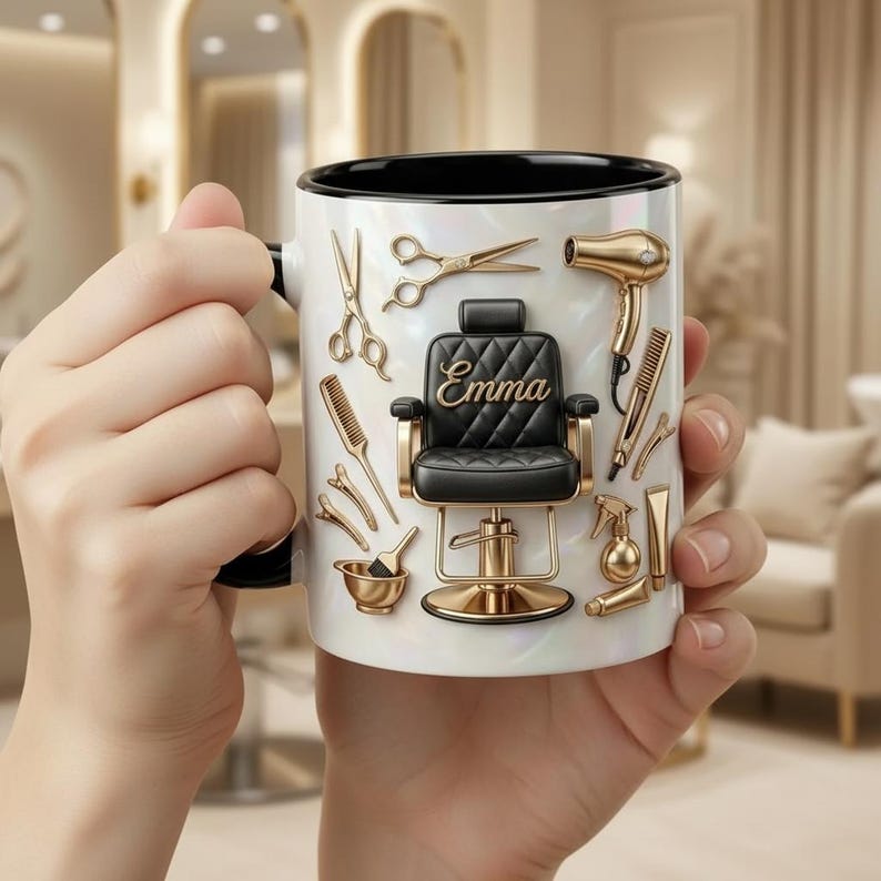 Personalized Hair Salon Owner Mug, Faux 3D Effect Mug, Salon Decor, Hairdresser Gift, 2D Flat