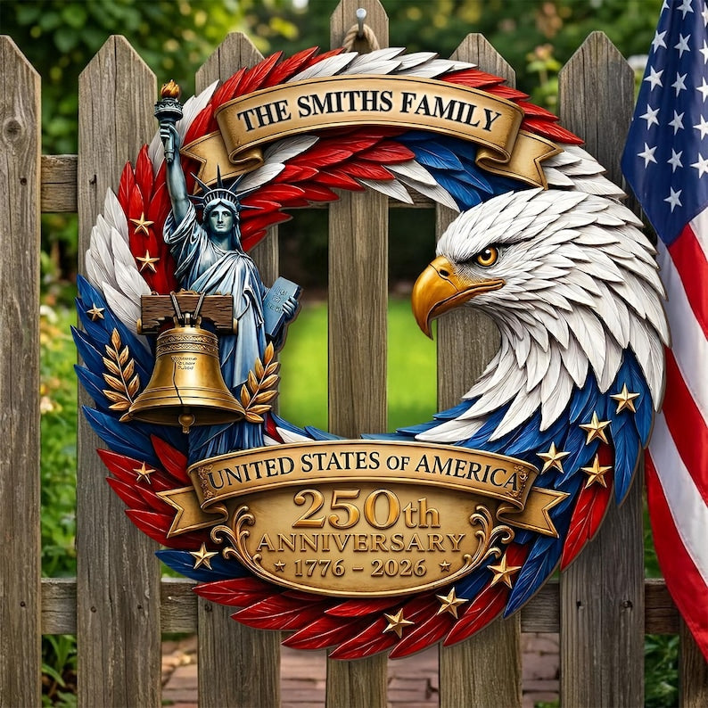 250th Anniversary America Door Sign, 3D Effect, 1776–2026 Patriotic Wooden Sign, America 250 Decor, 250th Anniversary Porch Wooden Sign