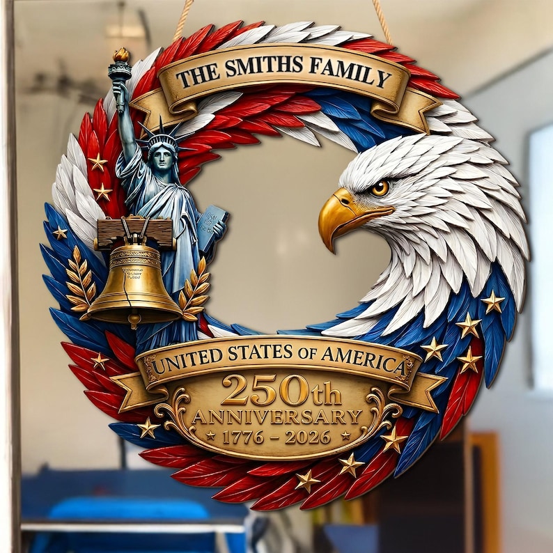 250th Anniversary America Door Sign, 3D Effect, 1776–2026 Patriotic Wooden Sign, America 250 Decor, 250th Anniversary Porch Wooden Sign
