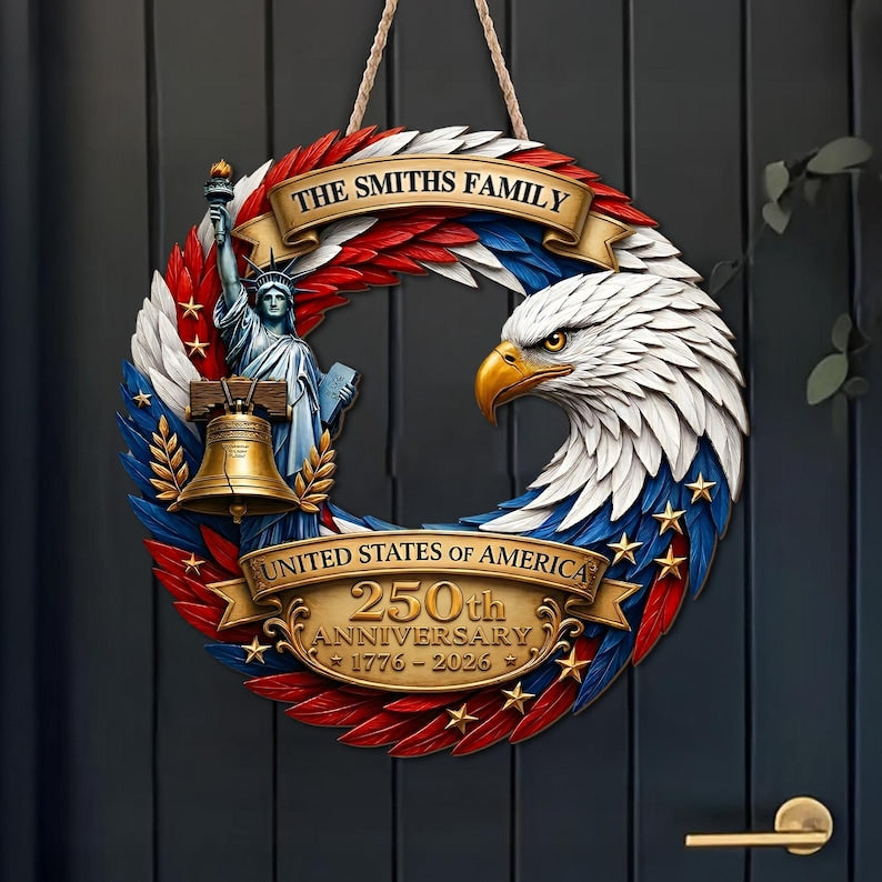 250th Anniversary America Door Sign, 3D Effect, 1776–2026 Patriotic Wooden Sign, America 250 Decor, 250th Anniversary Porch Wooden Sign