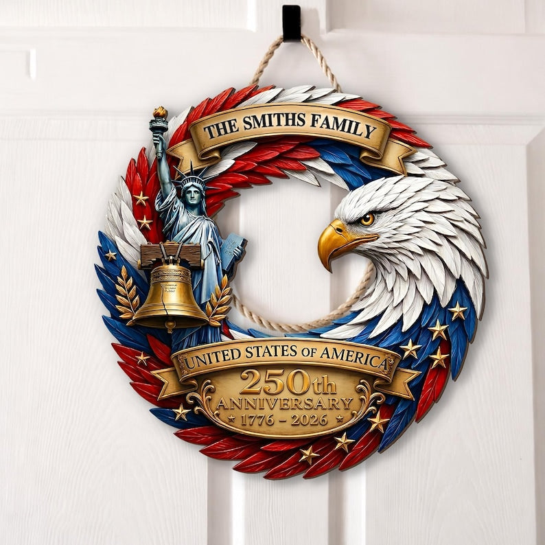 250th Anniversary America Door Sign, 3D Effect, 1776–2026 Patriotic Wooden Sign, America 250 Decor, 250th Anniversary Porch Wooden Sign