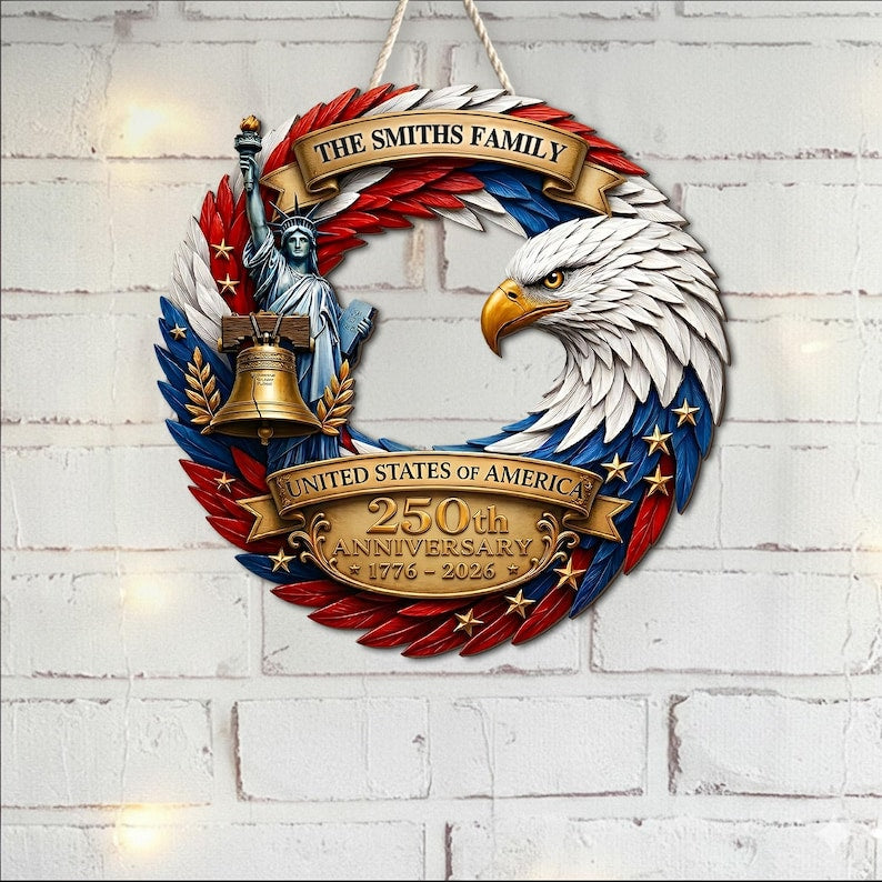 250th Anniversary America Door Sign, 3D Effect, 1776–2026 Patriotic Wooden Sign, America 250 Decor, 250th Anniversary Porch Wooden Sign