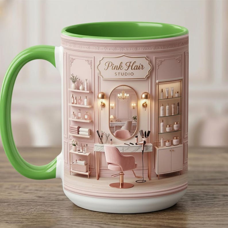Personalized Hairs Salon Owner Faux 3D Effect Mug, Salon Decor, Hairdresser Gift, Flat Surface