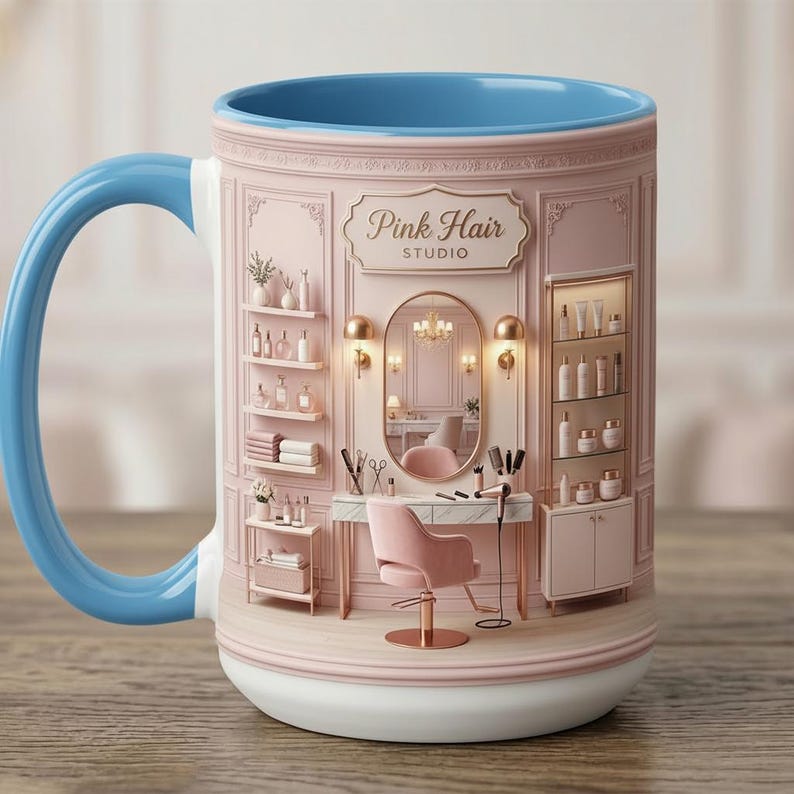 Personalized Hairs Salon Owner Faux 3D Effect Mug, Salon Decor, Hairdresser Gift, Flat Surface