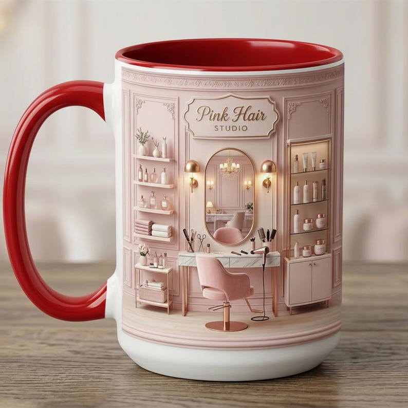 Personalized Hairs Salon Owner Faux 3D Effect Mug, Salon Decor, Hairdresser Gift, Flat Surface