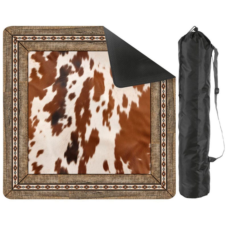 Cowhide Mahjong Mat Neutral, Brown & Cream Mahjong Table Mat, Western Luxe Game Night Decor, Texas Style