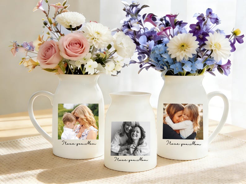 Personalized Mom Floral Ceramic Vase, Mother's Day Gift for Mom Grandma