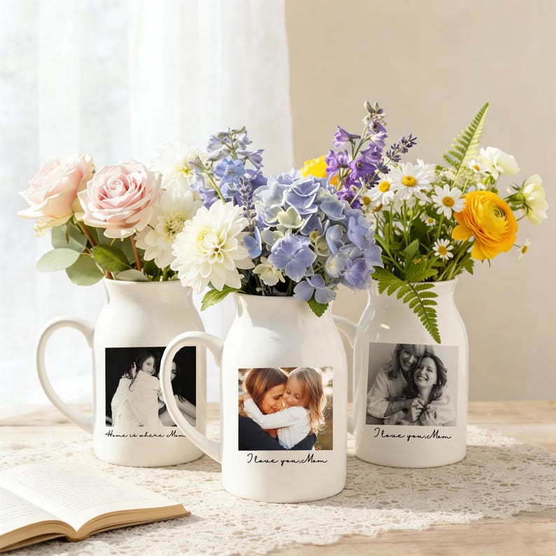 Personalized Mom Floral Ceramic Vase, Mother's Day Gift for Mom Grandma